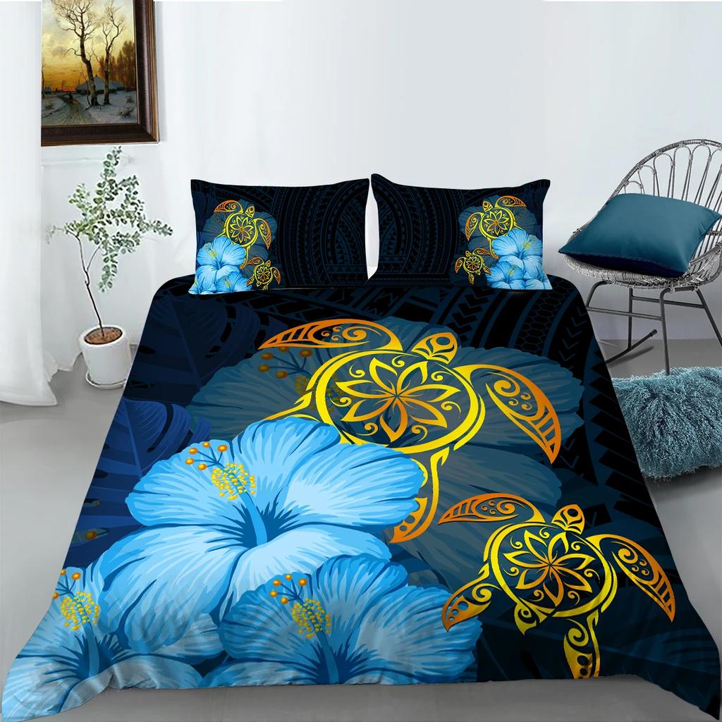 Exotic Sea Turtle Duvet Cover Set Bohemian Floral Ocean Animal Bedding Set Microfiber Tortoise Comforter Cover Single Queen Size