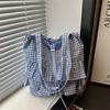 Korean Style Lotus Leaf Shoulder Bag Fashion Plaid Tote Bag Vintage Drawstring Bag  Storage Bag