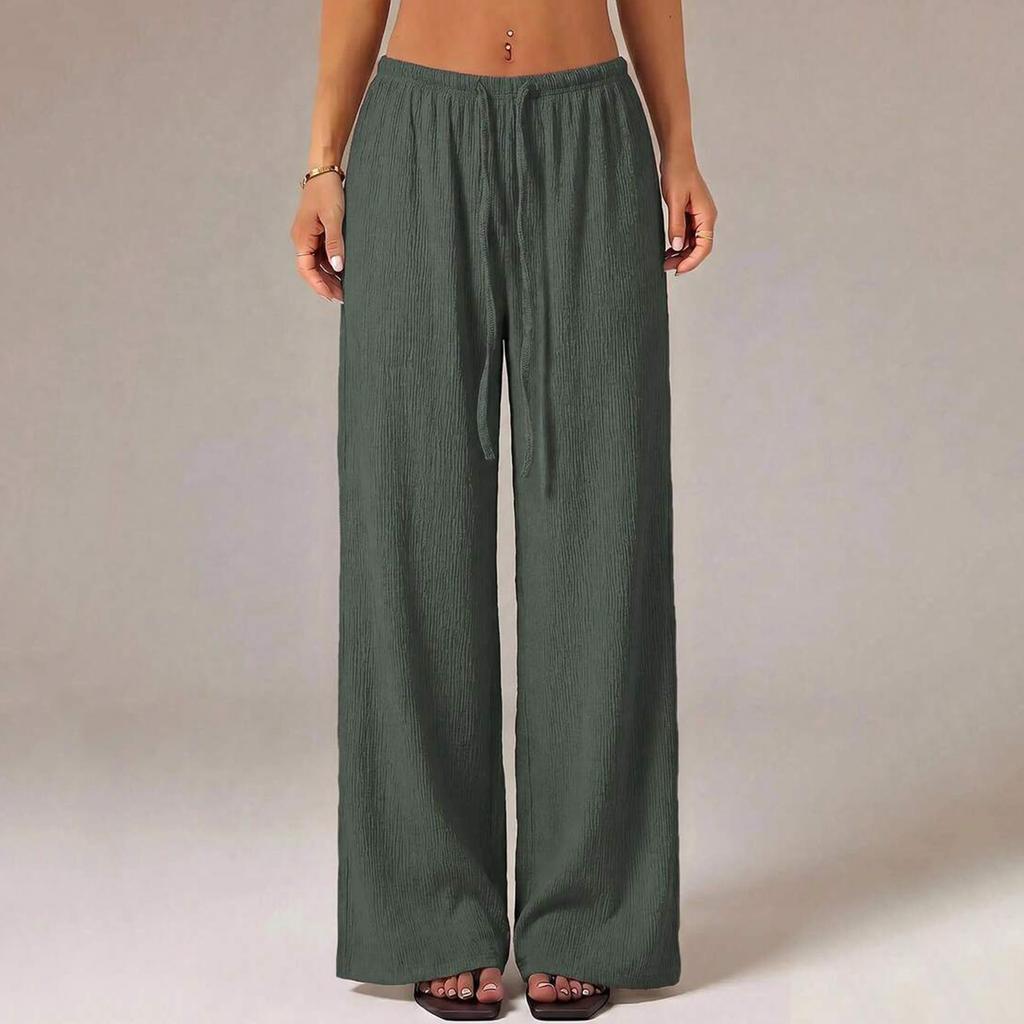 Women Casual Loose Fit Drawstring Waist Elastic Waistband Wide Leg Pants Lightweight Comfortable Lounge Trousers