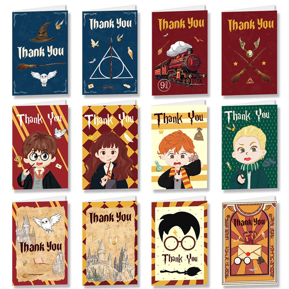 12pcs Magic Wizard Thank You Cards with 12pcs Envelope for Party Supplies