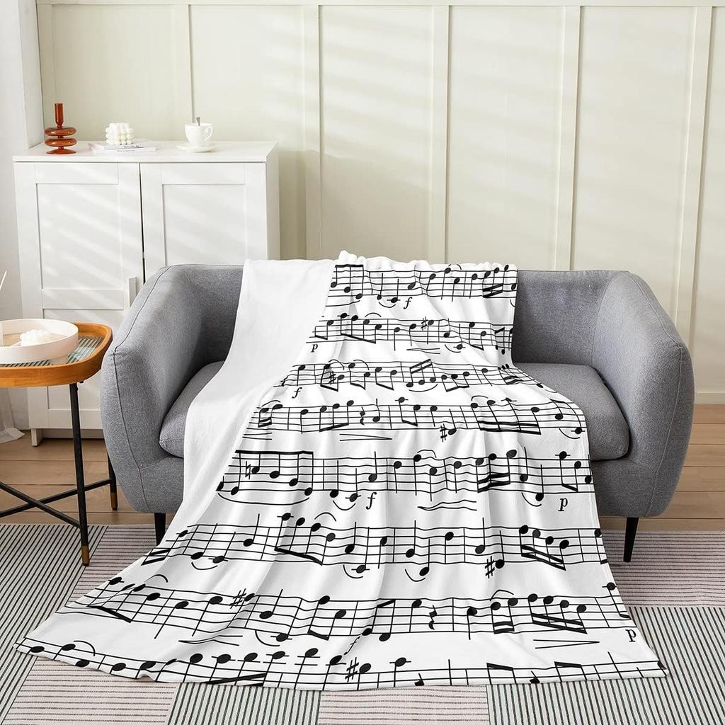 Music Notes Throw Blanket Black White Fleece Soft Lightweight Twin X Geometric Lines Art Music Lover Flannel Blanket for Living