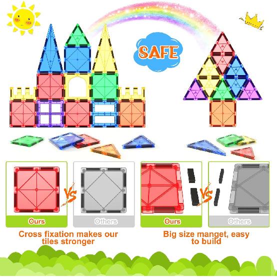 Magnetic Tiles Kids Toys STEM Magnet Toy for Toddler Magnetic Blocks Building Preschool Learning Sensory Montessori Toys for 3+ Year Old Boys and