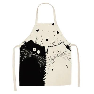 1Pcs Apron Cotton Linen Cooking Cute Cat Printed Home Sleeveless Aprons Men Women Baking Accessories Household Kitchen Supplies