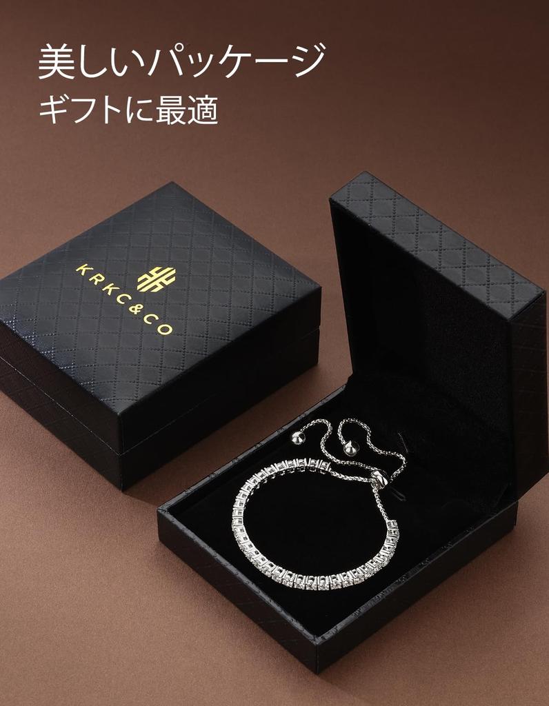 KRKC&CO Adjustable Tennis Bracelet in S925 Sterling Silver with 2mm Cubic Zirconia and Platinum Plated, Perfect for Women, Gift Box Included, Hypoalle