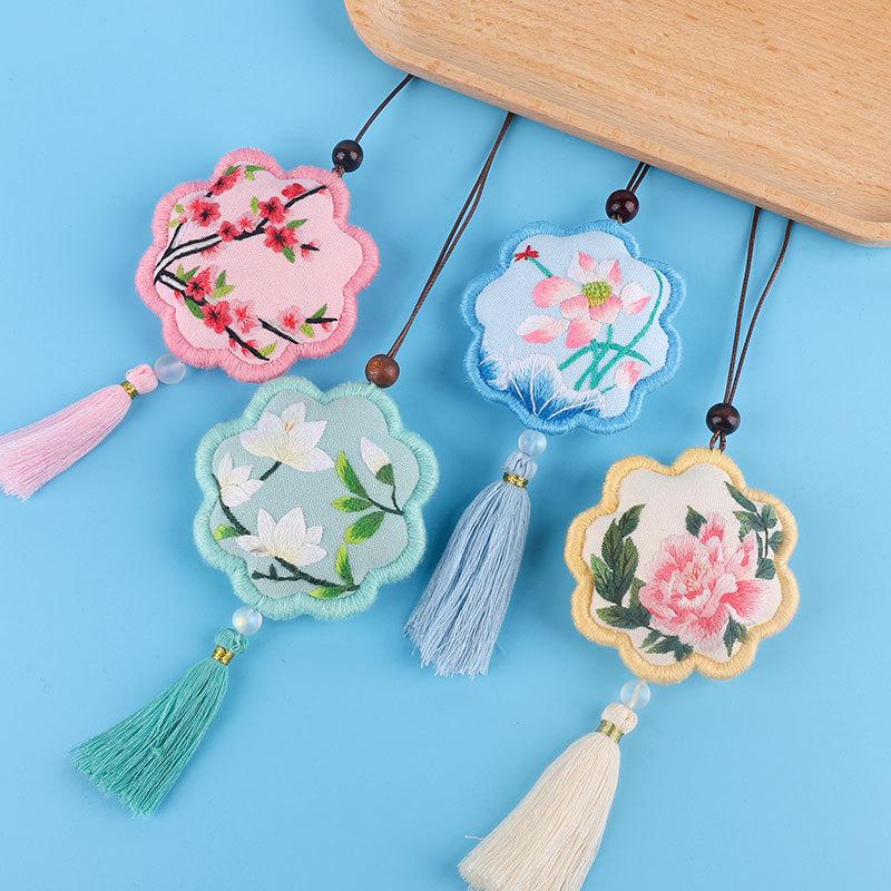 Peace Amulet Embroidery Kit: Beginner's DIY Cross Stitch Sachet Pouch