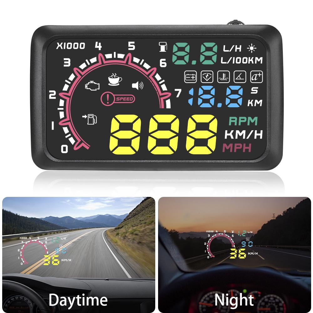 Araba HUD Head Up Display 5.5 "KM/saat ve MPH Hız Uyarısı OBD2 Arayüzü Ön Cam Projektörü