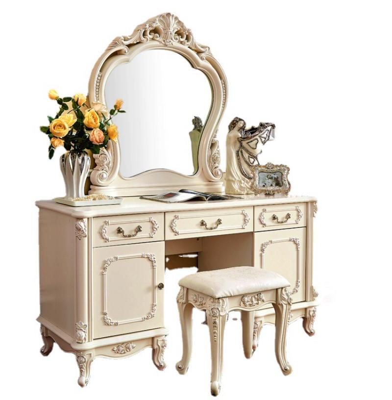 Light Luxury European Dressers for Bedroom Princess Furniture Ins White Dressing Table Makeup Vanity Table with Light Mirror Set