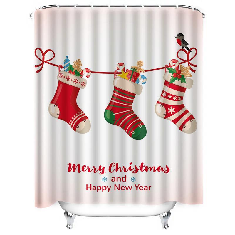 TU Christmas Bath Curtain Festive Holiday Shower Curtain Merry Christmas Decor Farmhouse Xmas Home Decor Bathroom Set Waterproof