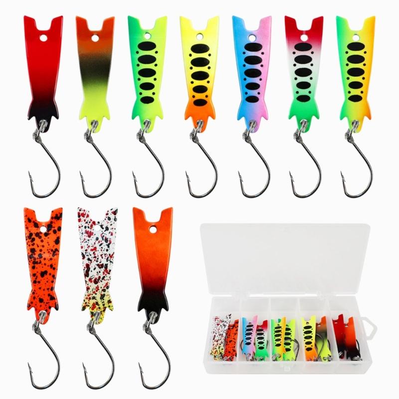 10Pcs Trout Fishing Spoons Lures Set Fishing Spinners Metal Hard Baits with Single Hook Sequins Baits Easy to Use