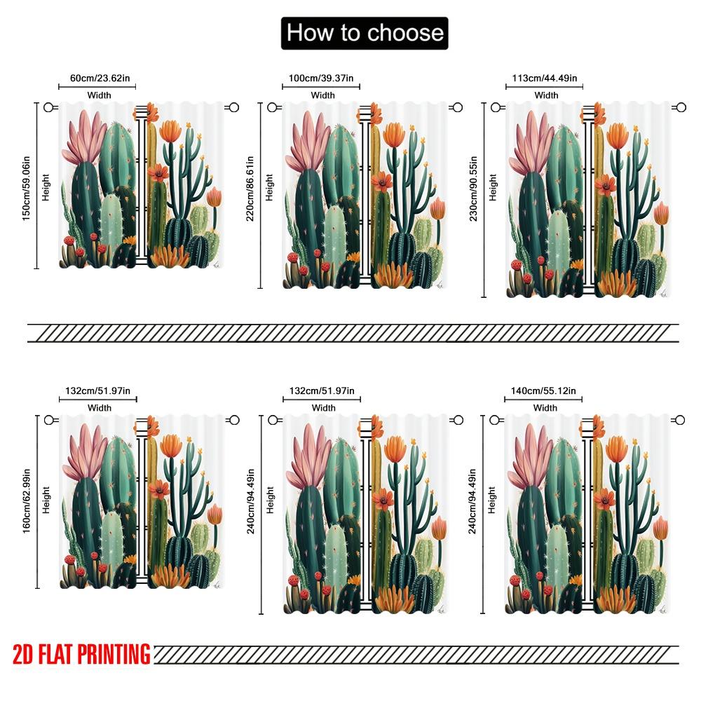 2pcs,2D Plane Printing Contemporary Curtains Cactus Blooms Polyester Woven (without Rod) Art Deco Festive Use for Living Room