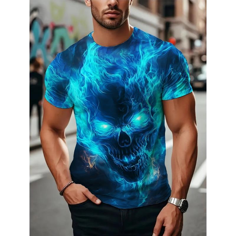 Men's 3D Skull Pattern Print Short Sleeve T-shirt Summer New Casual Tops Trend Cool Street Style Men's Clothing
