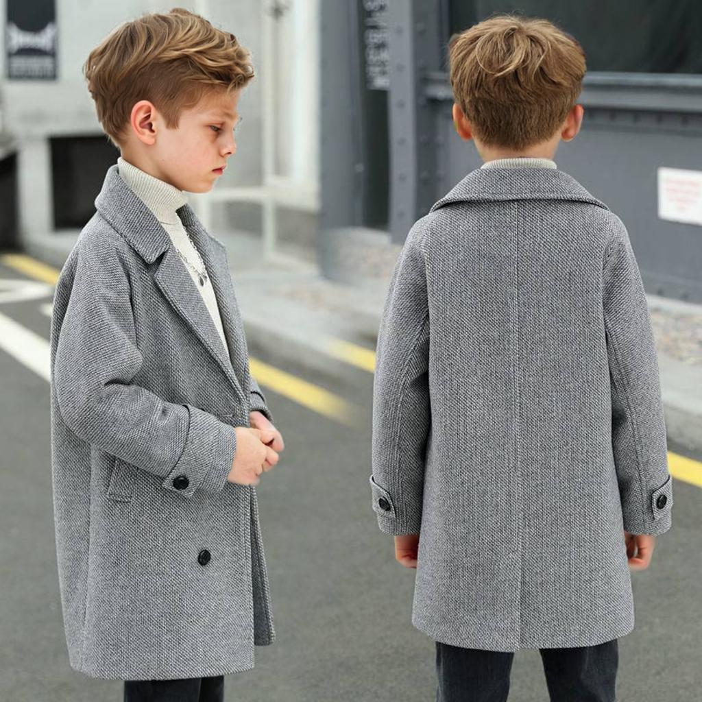 Boys Winter Warm Wool Coat Teenager Kids Birthday Party Coat Children Windproof Outdoor Jacket