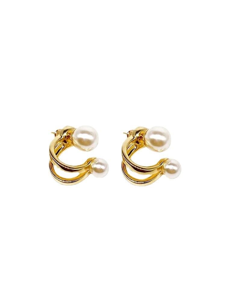 A Two-Piece Pearl Earrings Women's Niche Unique Design Earrings New Style Trendy French Style Retro Elegant All-Match Earrings