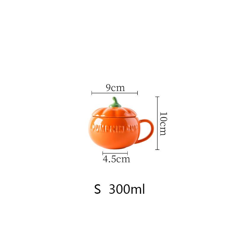 1500ml Pumpkin Shape Ceramic Mug with Lid High-capacity Heat Resistant Breakfast Coffee Milk Cup Halloween Birthday Gift