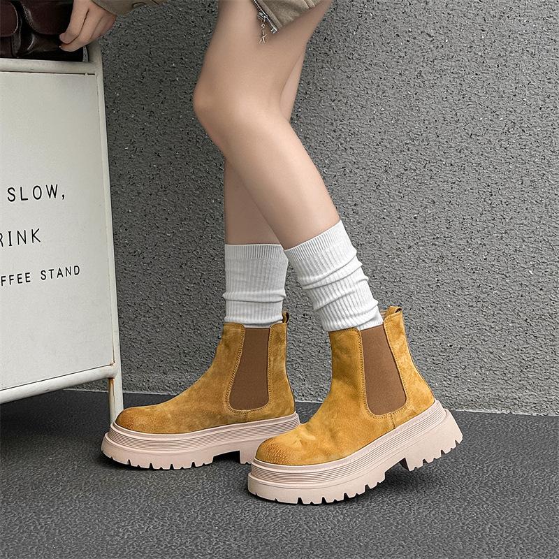 Martin Boots Men'S And Women'S Casual British Trendy Foot Cover Winter Velvet Rhubarb Boots Thick-Soled Chelsea Boots High-Top Boots