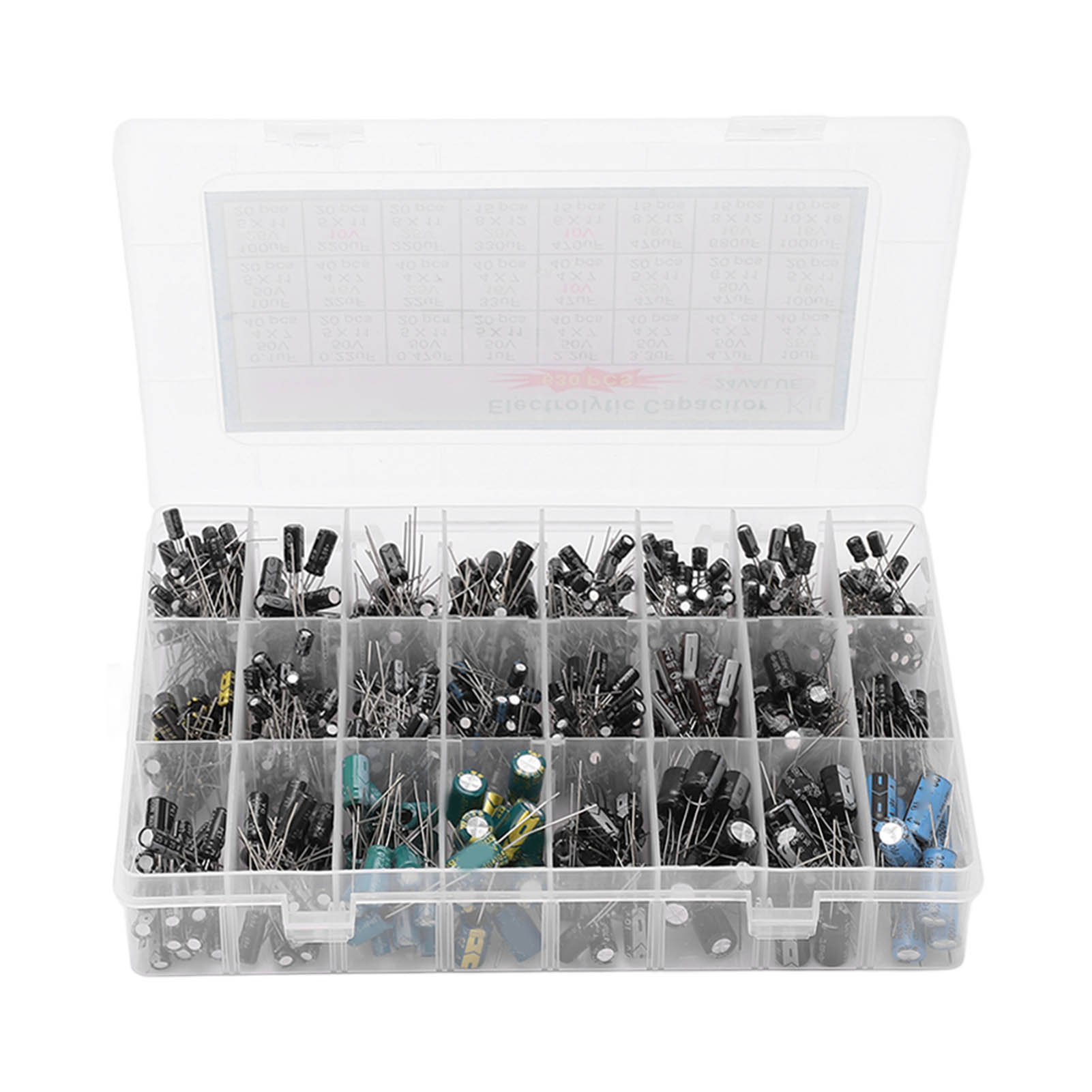 

630Pcs Aluminum Electrolytic Capacitor Kit Assortment Box 24 Value 0.1uF1000uF for DIY