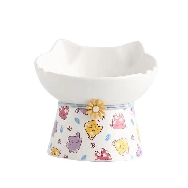 Ceramic Anti-Spill Cat and Dog Bowl with Slanted High-Footed Design
