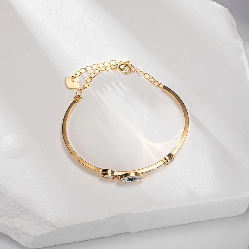 Titanstahl Böser Blick Charme Armband Damen Hypoallergen Gold- oder Tonfarbe Leicht 9g Modeschmuck