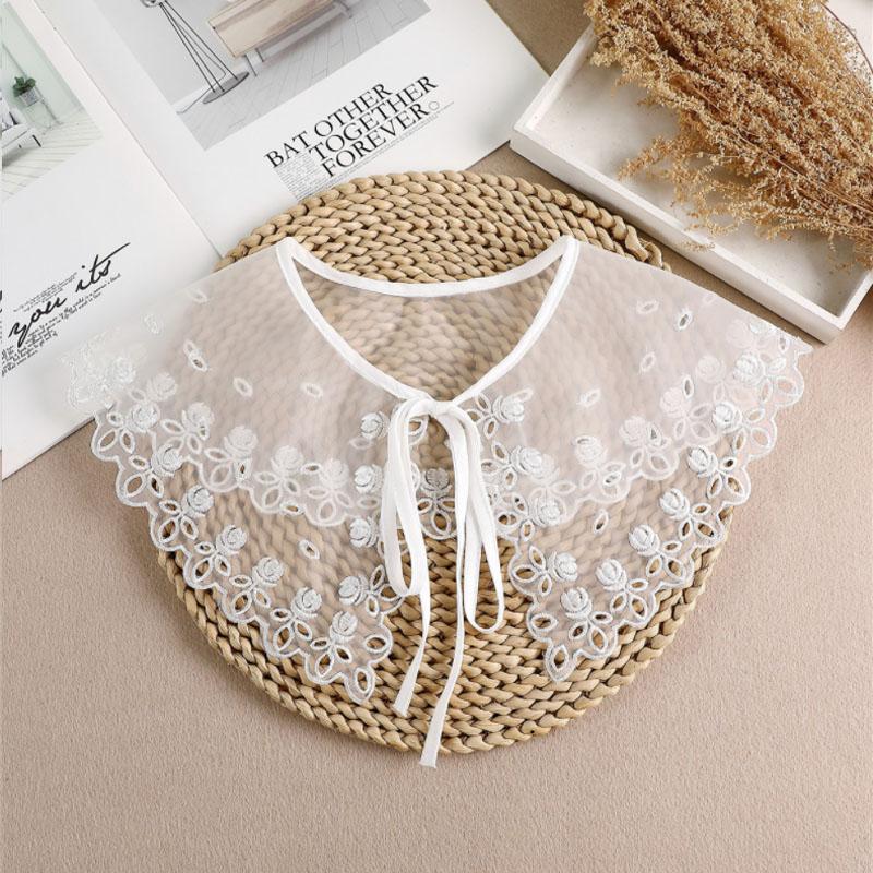 Lace Fake Collar Women Detachable Collars For Women False Collar Embroidery Floral Lolita Lapel Half Shirt Shawl Wrap Decoration