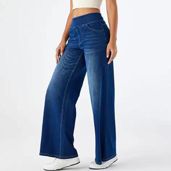 Damskie Dżinsy Spodnie Denim Szerokie Nogawki Długie Spodnie Streetwear Elastyczna Talia Proste Spodnie Eleganckie Mom Jeans Temperament Casual