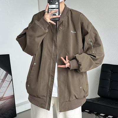 Heren Retro Minimalistische Bomberjack - Lente/Herfst Streetwear, Trendy Losse Baseballstijl Bovenkleding.
