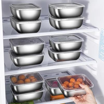 Contenitore per Alimenti Freschi in Acciaio Inossidabile Rettangolare da Picnic Bento Vassoio Frigorifero Congelatore Scatola di Stoccaggio Piatto da Ristorante