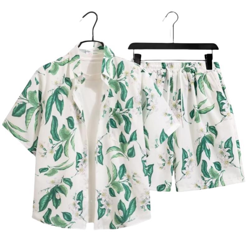 Unisex Summer Ice Silk Quick-Dry Hawaiian Shirt & Shorts Set