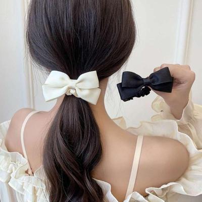 Nuove fasce elastiche per capelli con fiocco coreano, nere, bianche, semplici, per donne, eleganti, fermagli per capelli, accessori per capelli da ragazza
