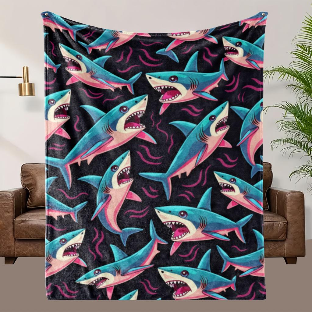 Gemütliche Flanelldecke im Haifisch-Design - Weich, Atmungsaktiv, 100% Polyester mit Lebendigem HD-Digitaldruck, Ganzjahreskomfort für die Familie