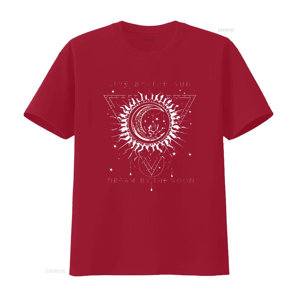 Live By The Sun Dream Moon Boho T Shirt vintage Washed Versatile Top For Everyday Wear Comfortable streetwear Slightly fashion