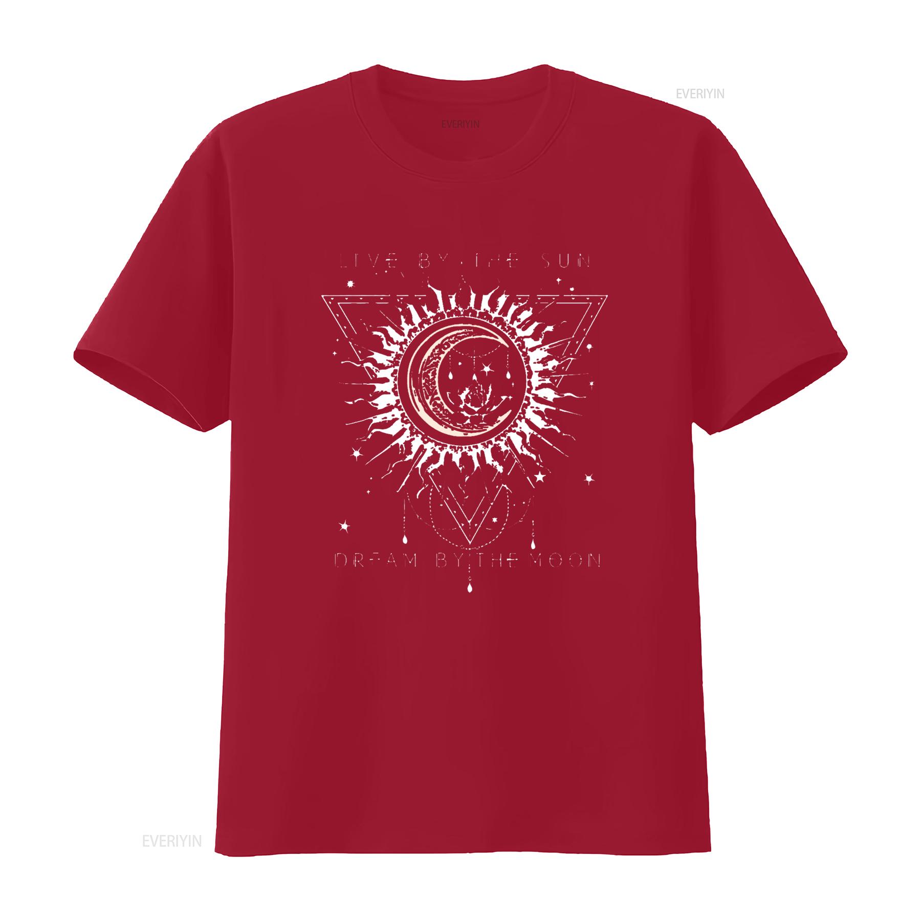 Live By The Sun Dream Moon Boho T Shirt vintage Washed Versatile Top For Everyday Wear Comfortable streetwear Slightly fashion S