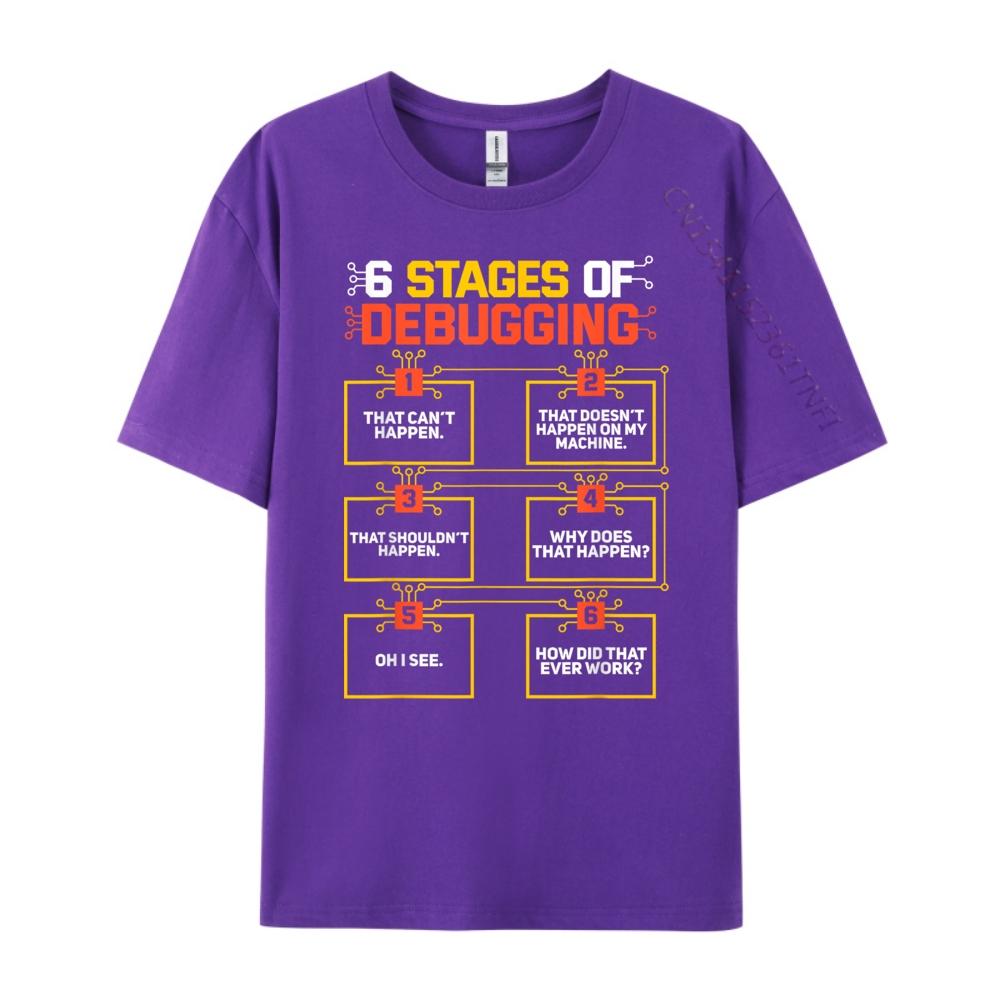 6 Stages Of Debugging Computer Programmer Geek Green And White Graphic T Shirt Mens Band Tshirts Classic