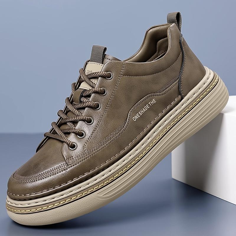 

New winter British casual leather shoes black board shoes platform sneakers 44 [standard leather shoe size] хакі