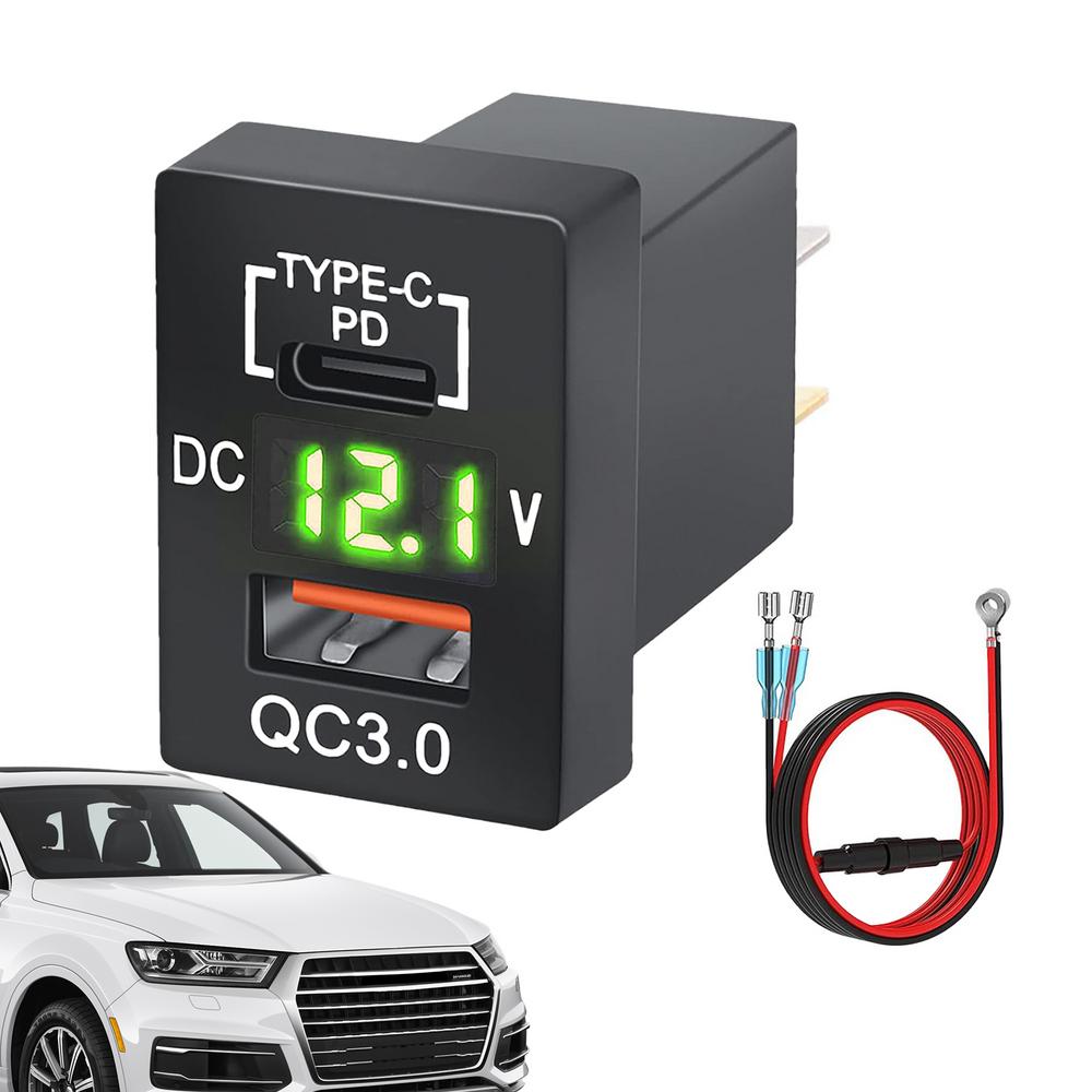 

Автомобильное зарядное устройство USB, быстрая зарядка PD3.0 QC3.0, автомобильное зарядное устройство типа C, постоянный ток 12–24 В, цифровой дисплей, автомобильные зарядные устройства для сотовых телефонов зелёный