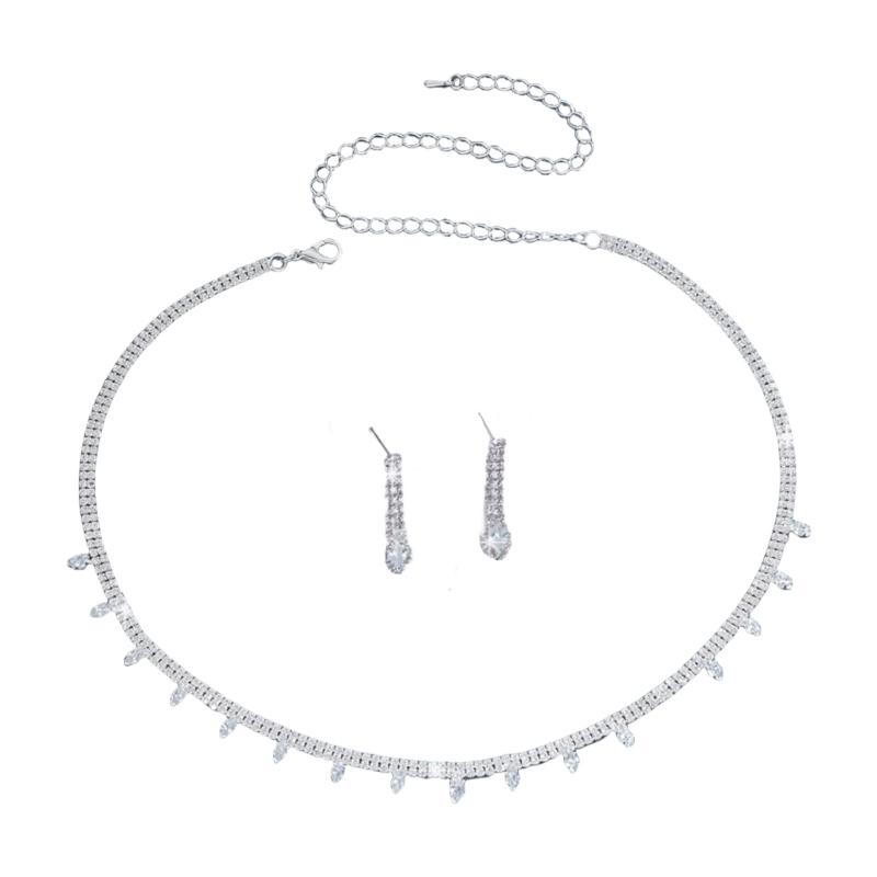 

Элегантный свадебный набор украшений Элегантный свадебный набор украшений со стразами Ожерелье и серьги для бракосочетания 1