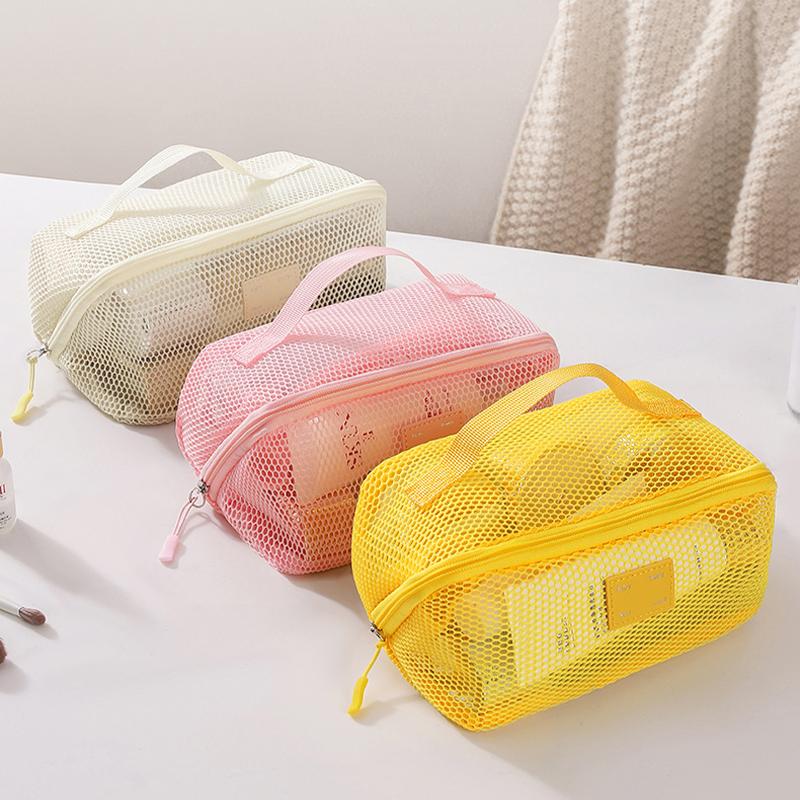 Women's Portable Storage Toiletry Organizer Bag Mesh Transparent Makeup Bag Large Capacity Tote Multifunctional Makeup Case