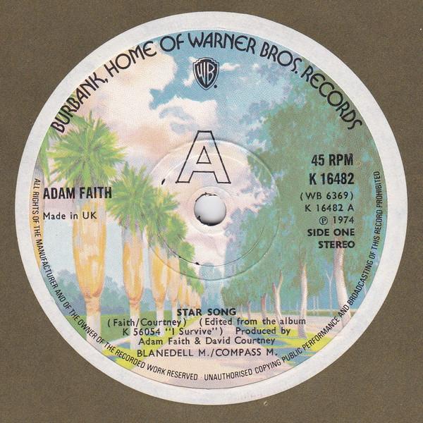 7inch Record ADAM FAITH - Star Song K16482 WARNER 1974 UK Rock Used