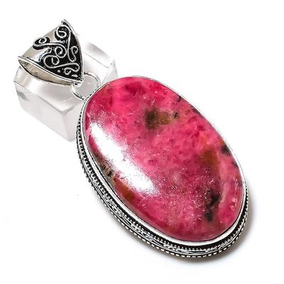 Pendentif en argent sterling 925 fait main avec pierre précieuse de rhodonite naturelle 2,40" V7t71
