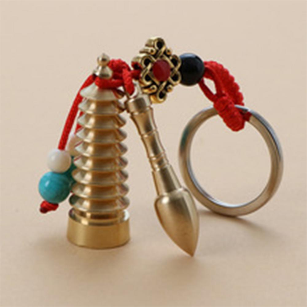 Vintage Lucky Finely Crafted Pure Copper Gourd With Five Emperors CoinsKeychain Charm Feng Shui Keyring Wealth-Attracting Decor