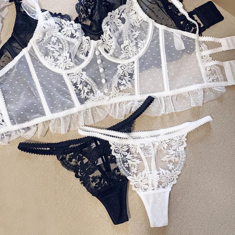 Sexy Low Rise Thong for Women - Lace Floral Embroidery Sheer Lingerie