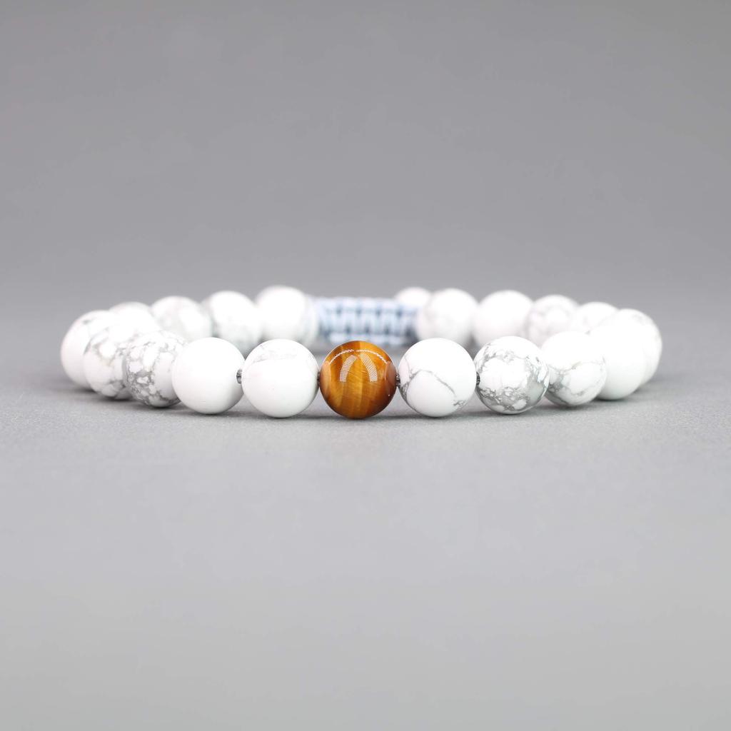 COAI Matte and Tiger Eye Power Stone Bracelets for and Good Set of Adjustable Length Howlite, Onyx, Success, Purification, Protection, Luck, Men's,