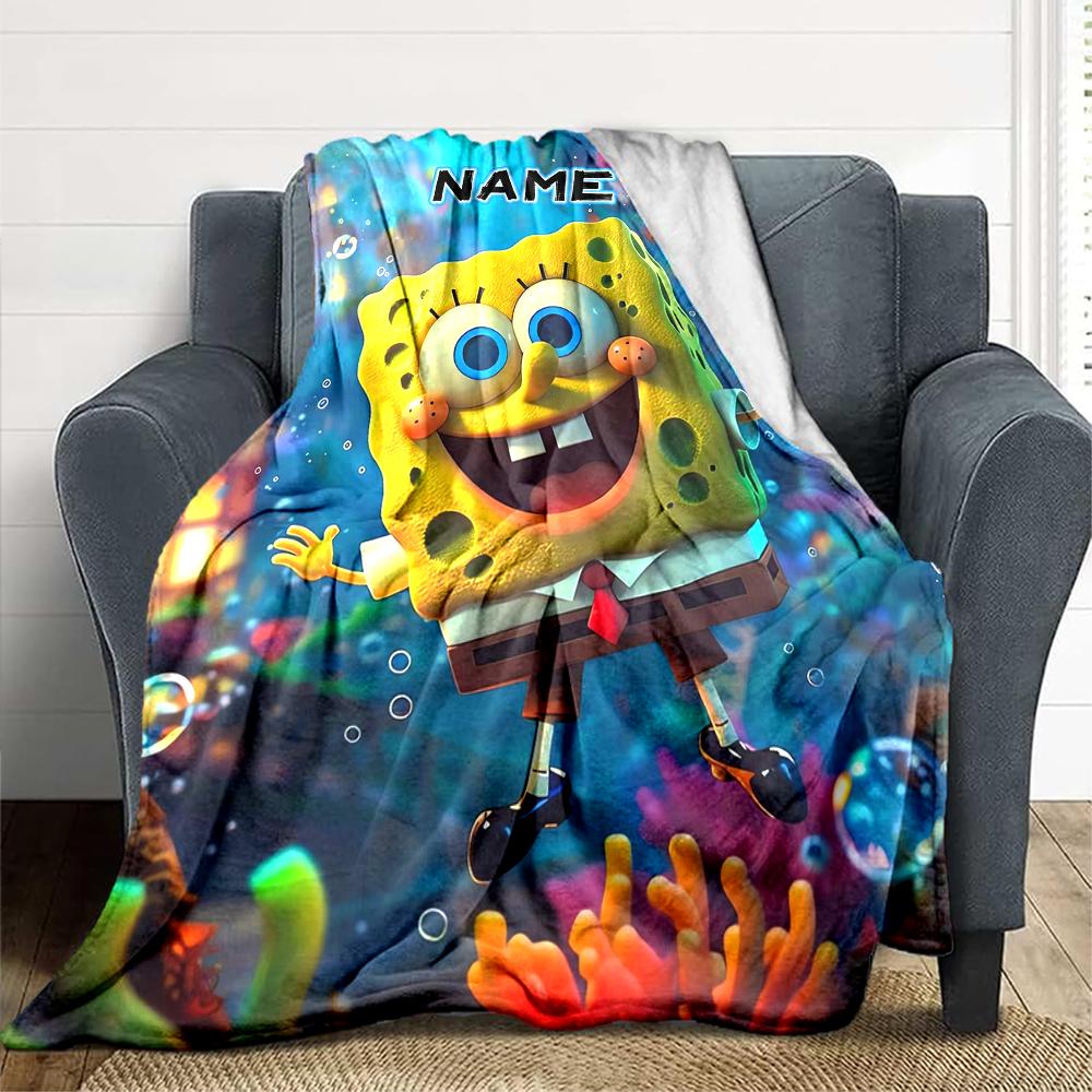 Custom 1pc Spongebob Squarepants Theme Blanket, Soft And Comfortable Blanket, Casual Warm, Camping Travel Blanket, Birthday Gift Q913168