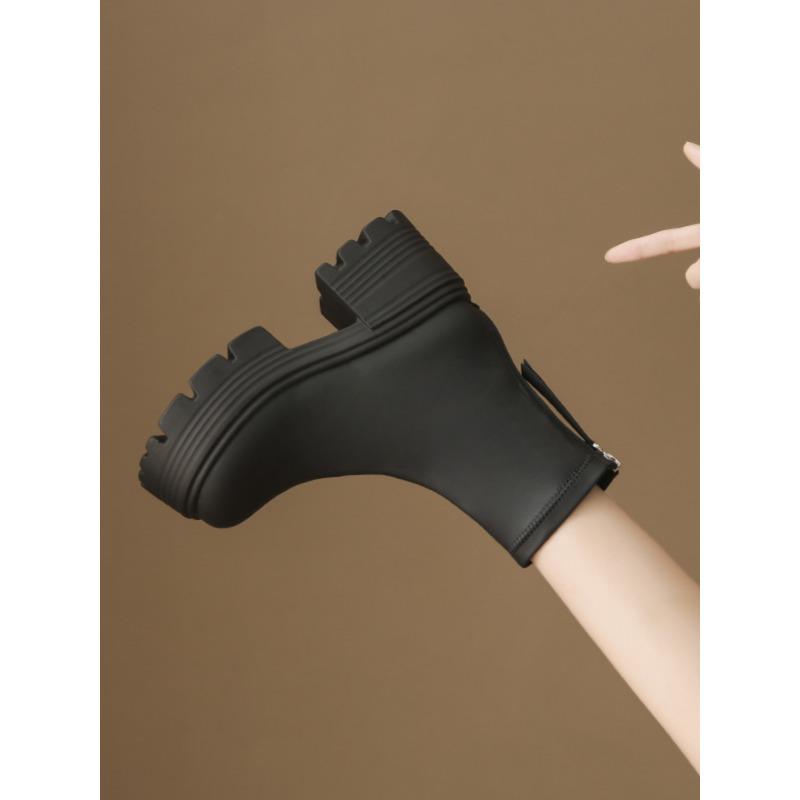 Fashion Punk Chunky Platform Motorcycle Boots Women Thick Bottom Non Slip Combat Booties Woman Black White PU Leather Ankle Botas Mujer