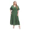 Sukienka damska plus size z dekoltem w serek, krótkim rękawem, falbankami i płynnym dołem midi