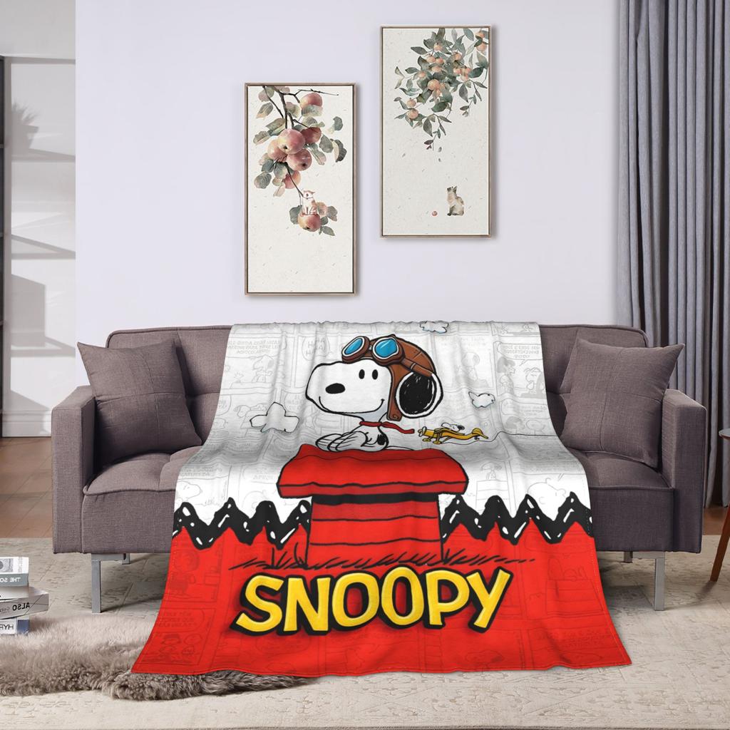 Snoopy Cartoon Dog Pilot Blankets Fleece All Season Multi-function Lightweight Throw Blanket for Bed Office Bedding Throws