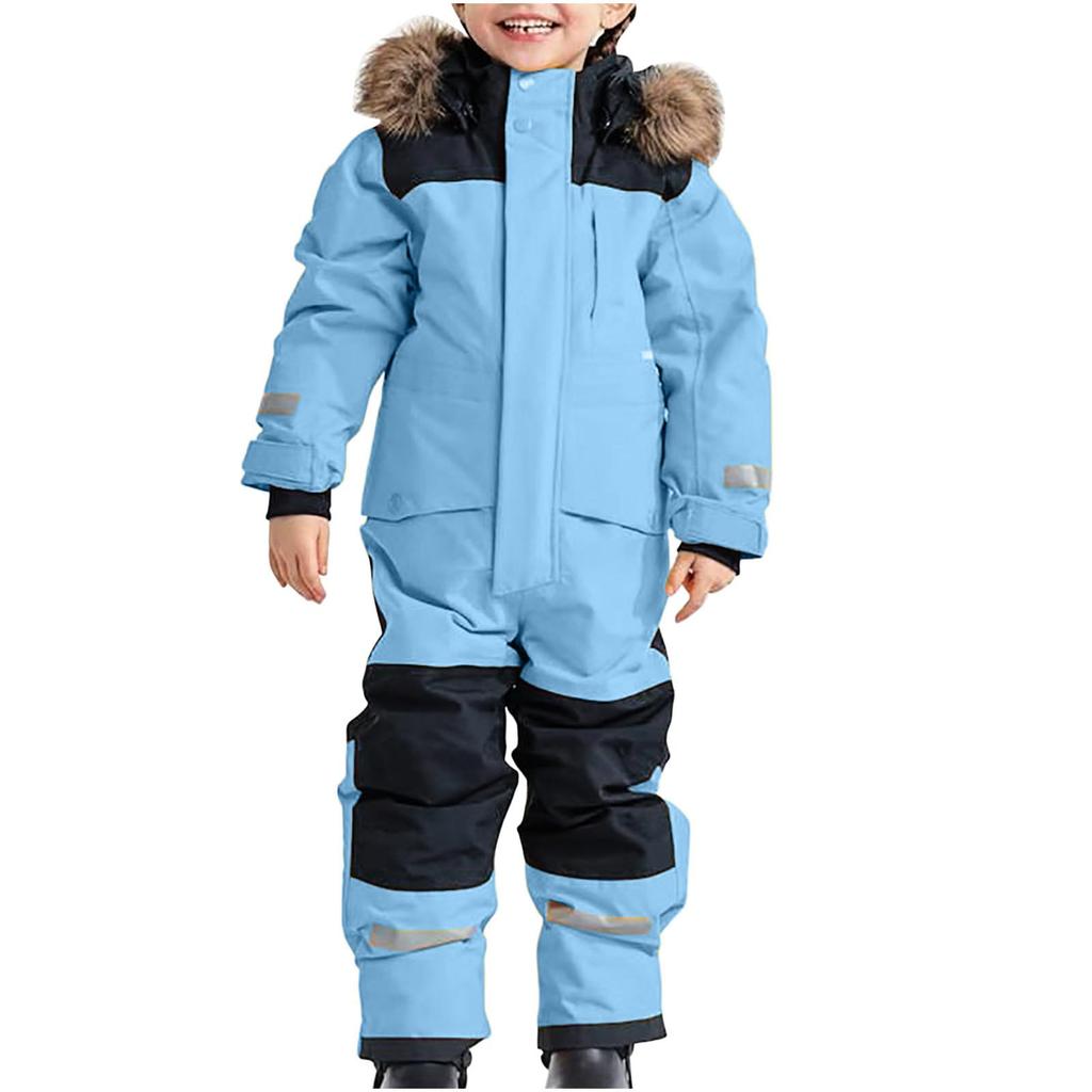 Children's Fashion Outdoor Waterproof Fleece-Lined Thickened Warm Boys' And Girls' One-Piece Ski Suit