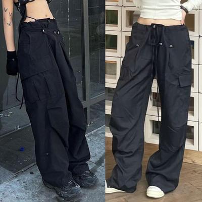 Women Loose Cargo Pants Hip Hop Sports Pants Drawstring Loose Wide Leg Casual Pants