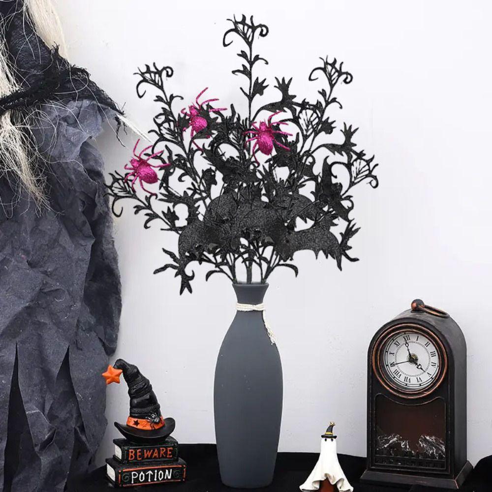 Spooky Black Halloween Bats Spiders Branch Realistic Simulation Bats Flower Happy Halloween Decor