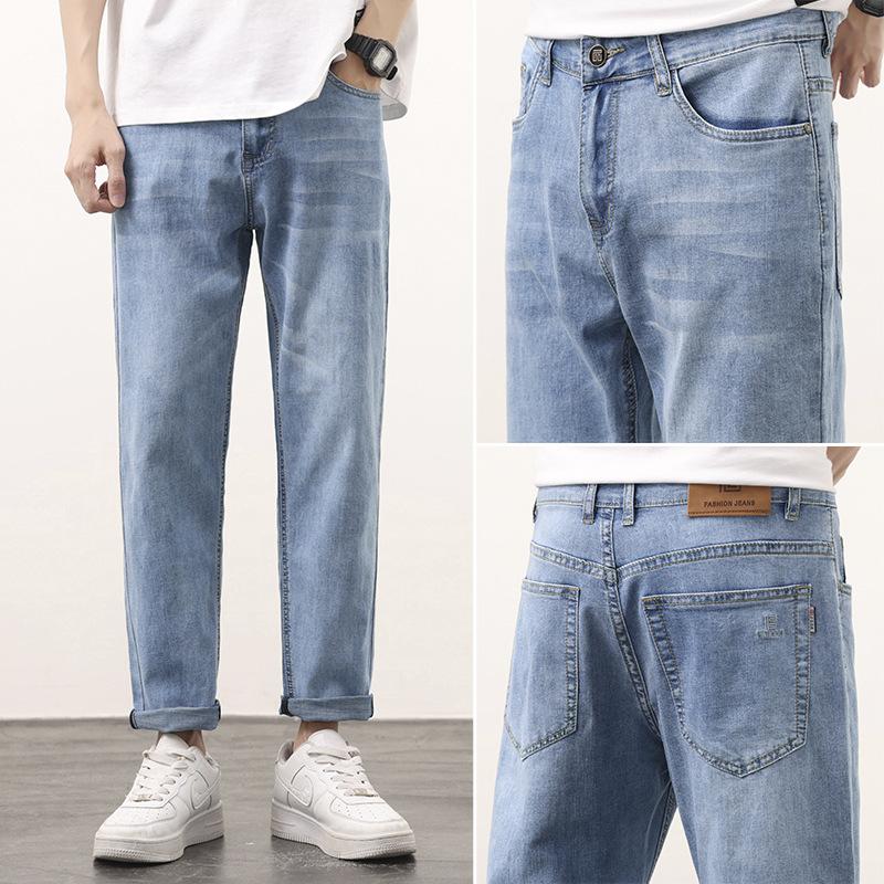Straight-leg Jeans Summer Thin Trendy Brand Slim Straight-leg Pants Korean Style Trendy Stretch Jeans Men's High Street American Style