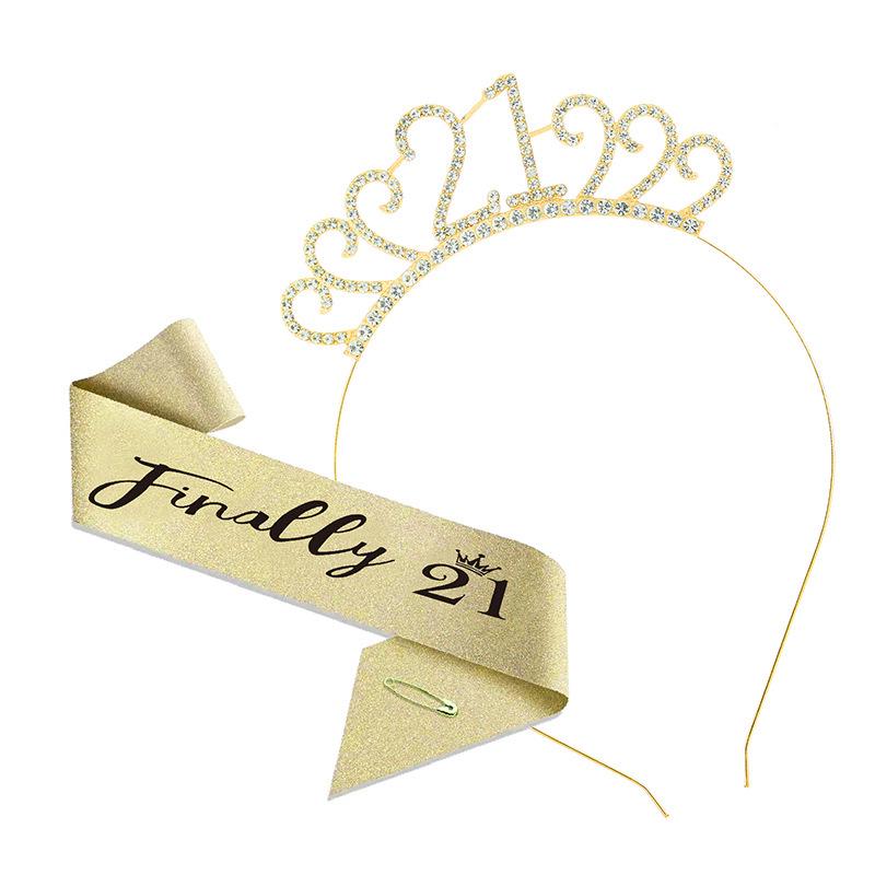 Cross-Border Digital Birthday Crown Set: Headdress, Party Shoulder Strap & Etiquette Belt Photo Prop for Girls